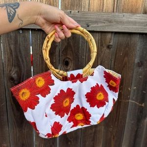 vintage floral hand bag with bamboo handle